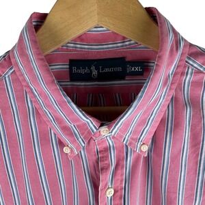 Ralph Lauren Striped Button Down Shirt Mens XXL Pink Blue Long Sleeve Pony Logo